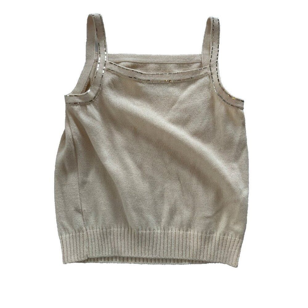 St John Cream Santana Knit Tank with Gold Sequin Trim Size 4 Contemporary Career